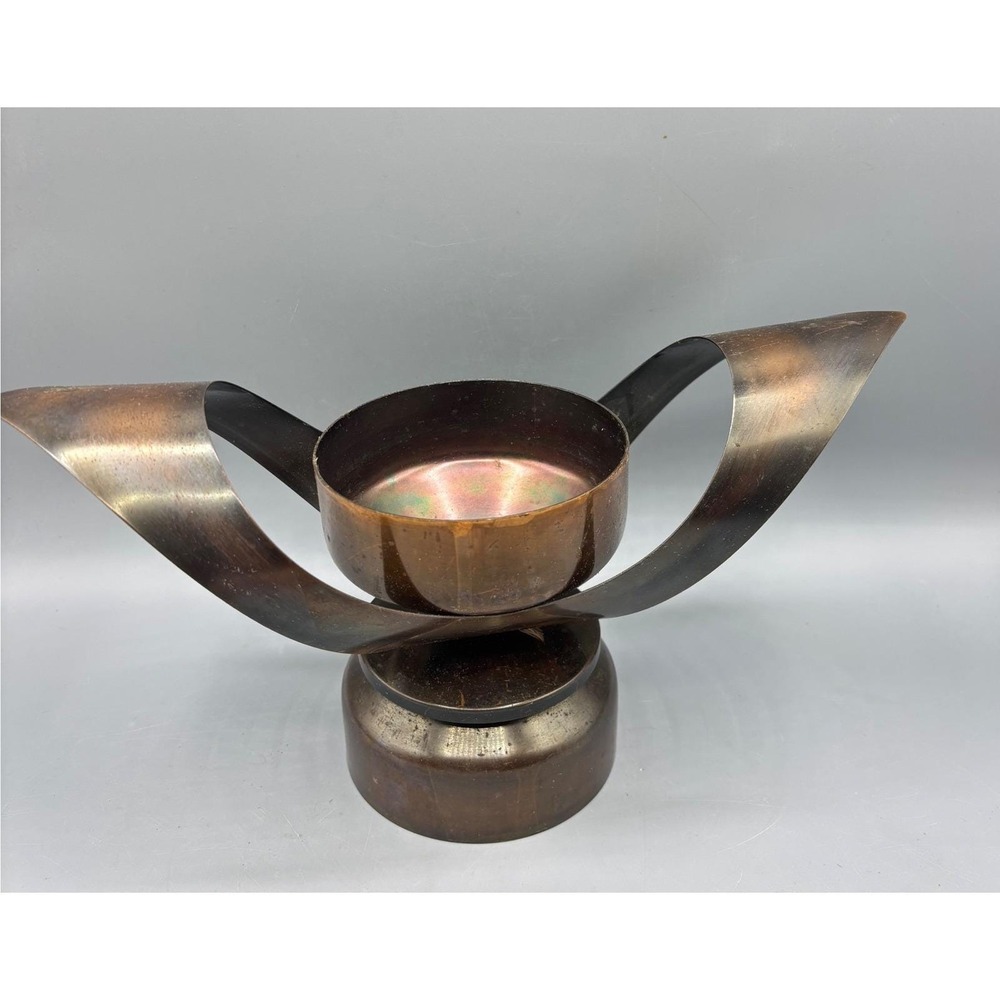 Vtg Mid Century Modern Copper Brass Tone Metal Candle Holder Sculpture Art Decor